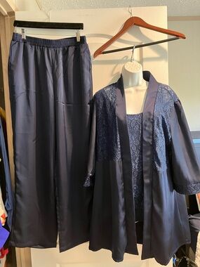 Navy Satin & Lace 3-Piece pantsuit by ador